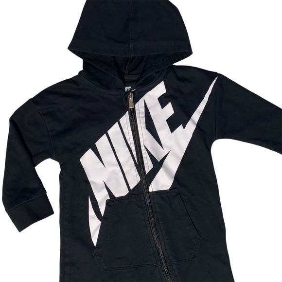Nike 18M Black and White Hooded Onesie with Full Length Zipper - Picture 2 of 8